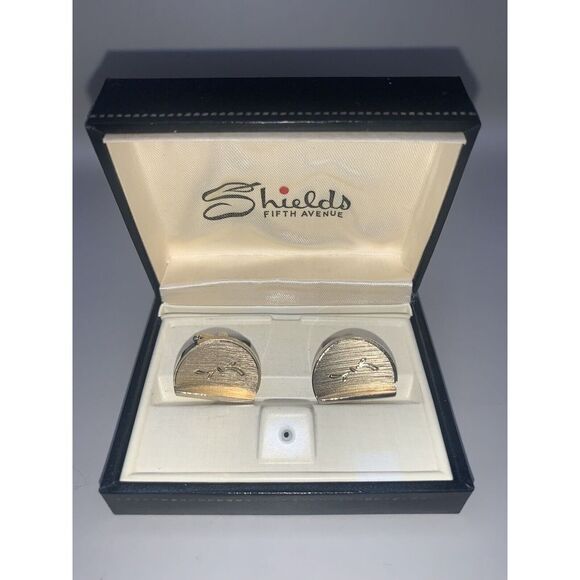 Other - Vintage Shields Fifth Avenue Cufflinks Original Box Gold Toned Curved Etched